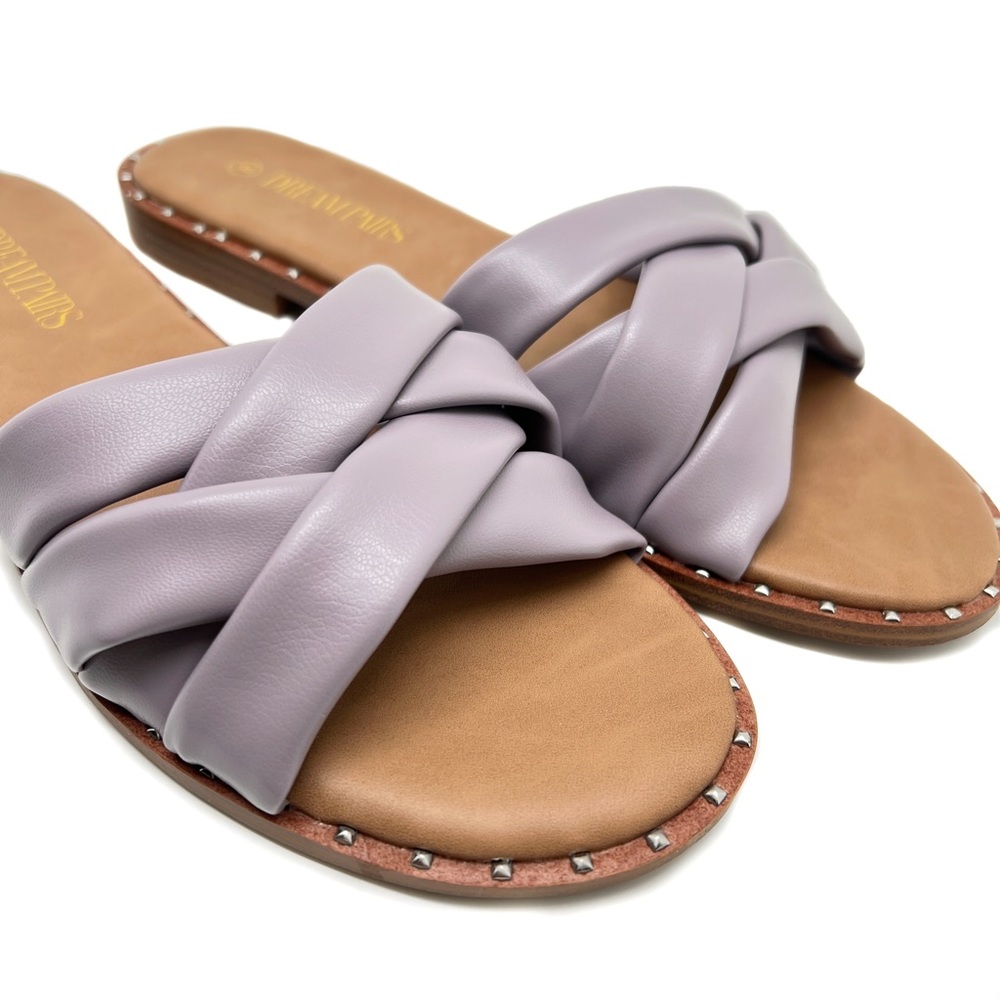 Dream Pairs Slides Slip On Studded Flat Sandals Taro Purple Size 8 - Picture 5 of 12